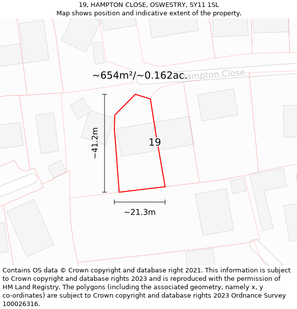 19, HAMPTON CLOSE, OSWESTRY, SY11 1SL: Plot and title map