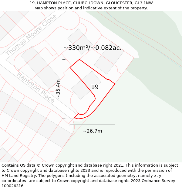 19, HAMPTON PLACE, CHURCHDOWN, GLOUCESTER, GL3 1NW: Plot and title map