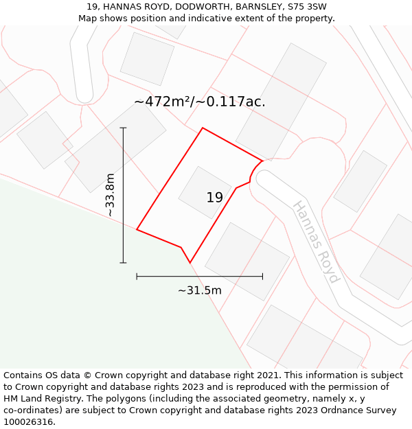 19, HANNAS ROYD, DODWORTH, BARNSLEY, S75 3SW: Plot and title map