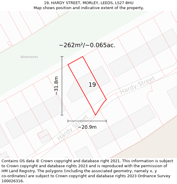 19, HARDY STREET, MORLEY, LEEDS, LS27 8HU: Plot and title map