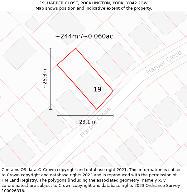 19, HARPER CLOSE, POCKLINGTON, YORK, YO42 2GW: Plot and title map