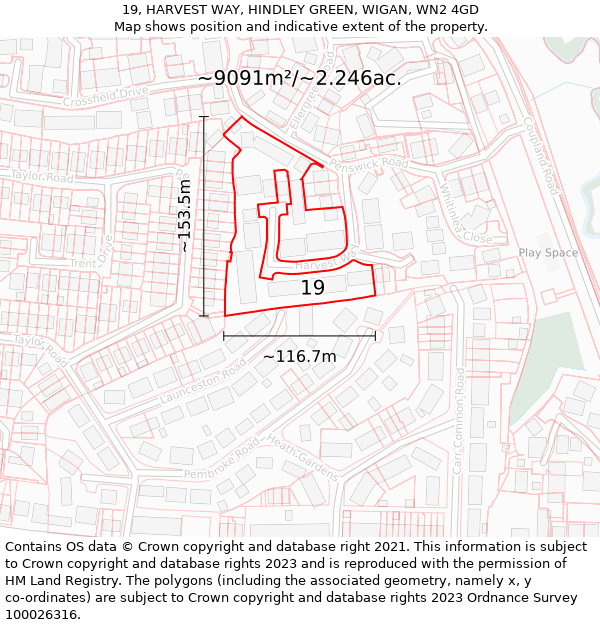 19, HARVEST WAY, HINDLEY GREEN, WIGAN, WN2 4GD: Plot and title map