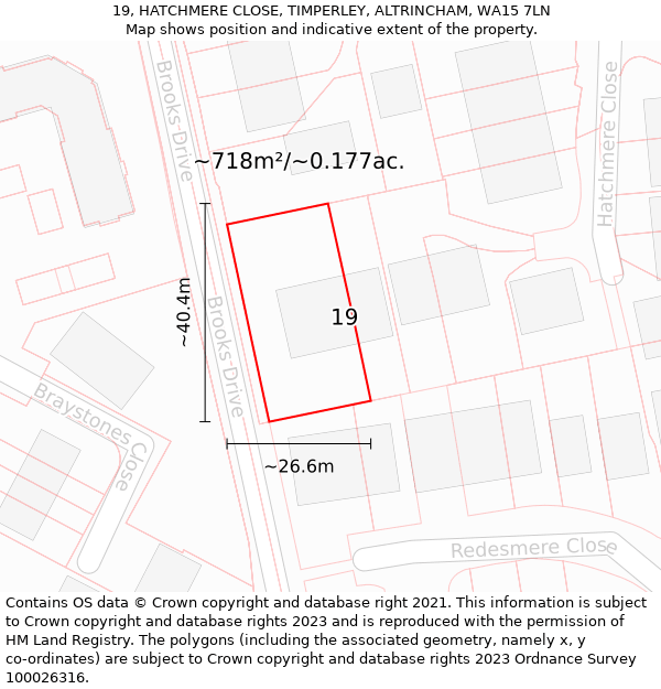 19, HATCHMERE CLOSE, TIMPERLEY, ALTRINCHAM, WA15 7LN: Plot and title map