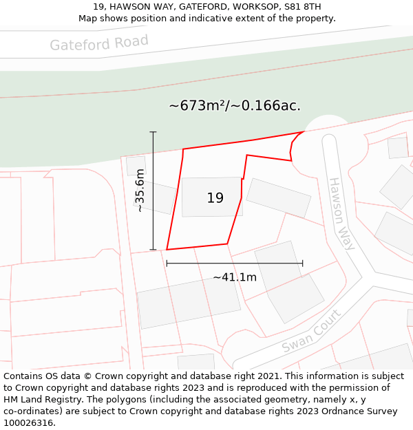 19, HAWSON WAY, GATEFORD, WORKSOP, S81 8TH: Plot and title map