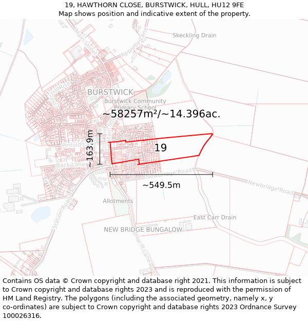 19, HAWTHORN CLOSE, BURSTWICK, HULL, HU12 9FE: Plot and title map