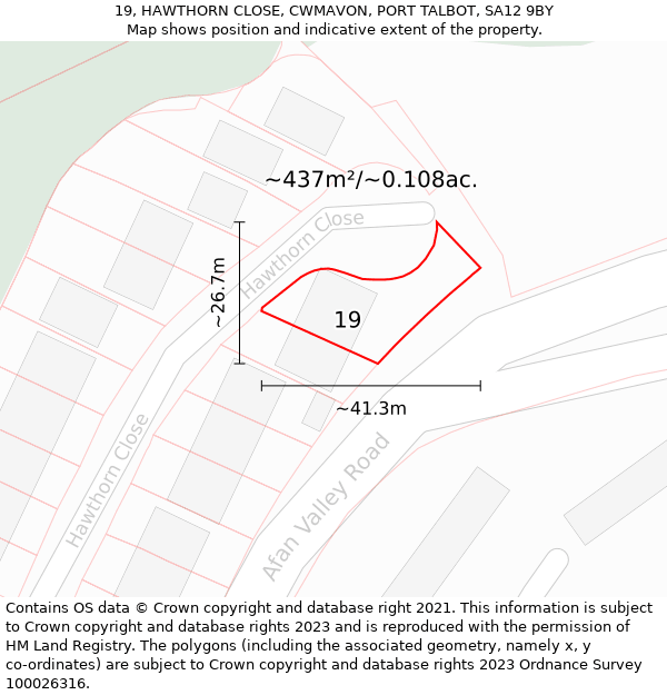 19, HAWTHORN CLOSE, CWMAVON, PORT TALBOT, SA12 9BY: Plot and title map
