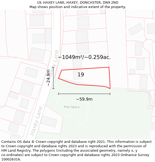 19, HAXEY LANE, HAXEY, DONCASTER, DN9 2ND: Plot and title map