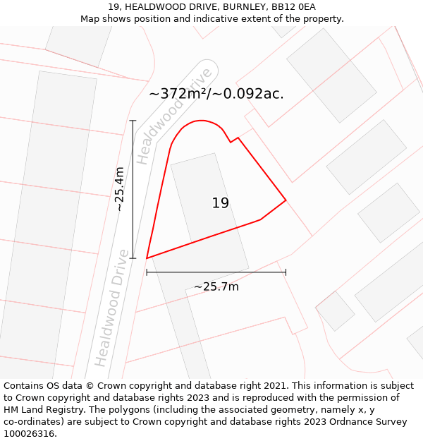 19, HEALDWOOD DRIVE, BURNLEY, BB12 0EA: Plot and title map