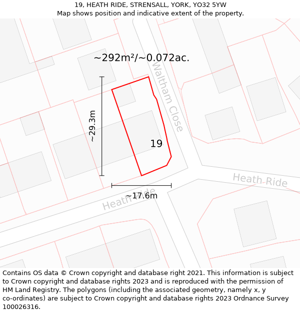 19, HEATH RIDE, STRENSALL, YORK, YO32 5YW: Plot and title map