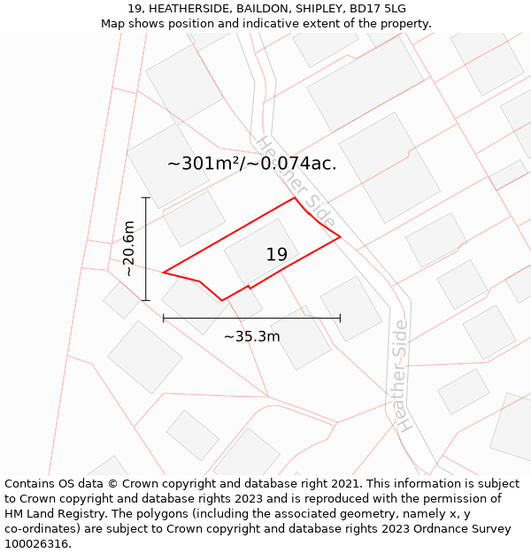 19, HEATHERSIDE, BAILDON, SHIPLEY, BD17 5LG: Plot and title map