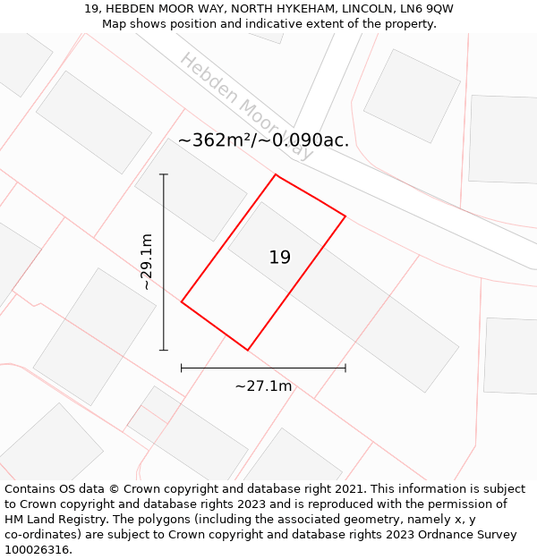 19, HEBDEN MOOR WAY, NORTH HYKEHAM, LINCOLN, LN6 9QW: Plot and title map