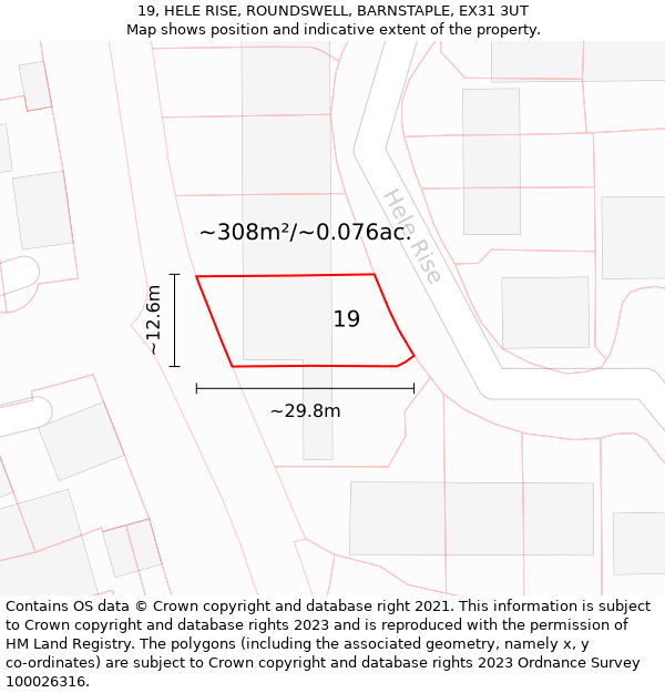 19, HELE RISE, ROUNDSWELL, BARNSTAPLE, EX31 3UT: Plot and title map