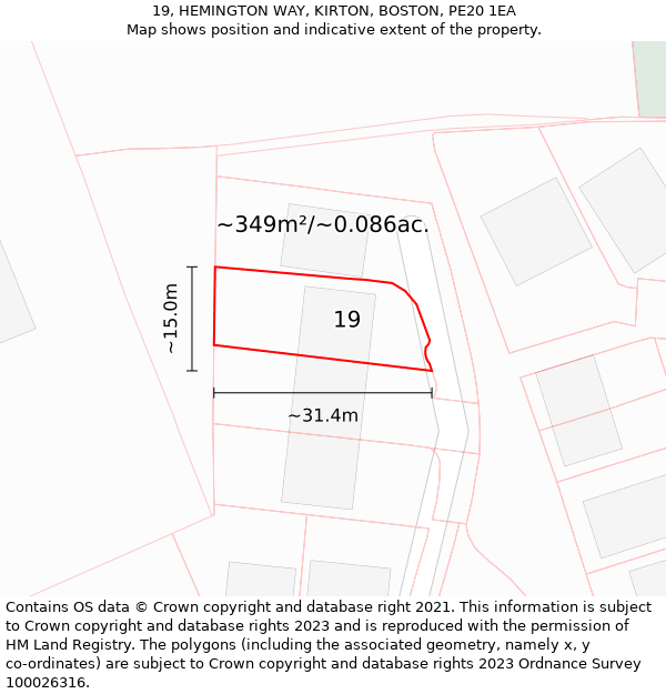 19, HEMINGTON WAY, KIRTON, BOSTON, PE20 1EA: Plot and title map