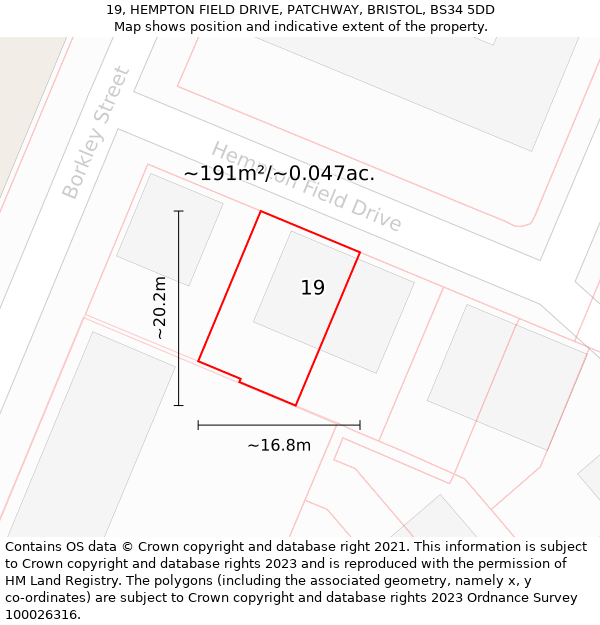 19, HEMPTON FIELD DRIVE, PATCHWAY, BRISTOL, BS34 5DD: Plot and title map