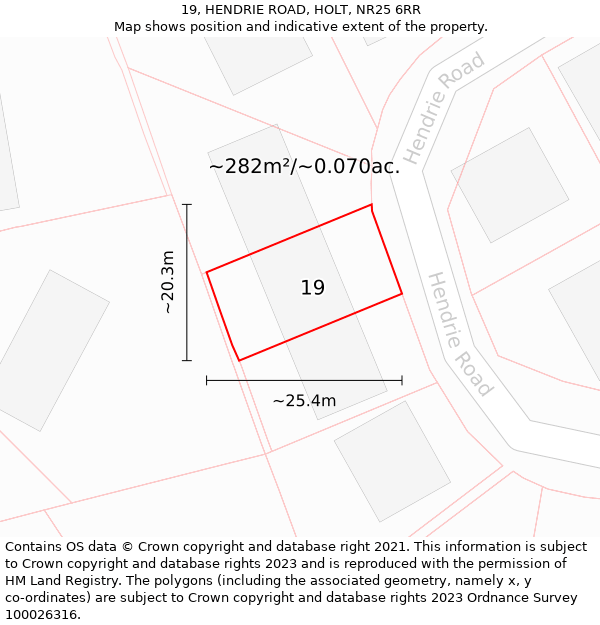 19, HENDRIE ROAD, HOLT, NR25 6RR: Plot and title map