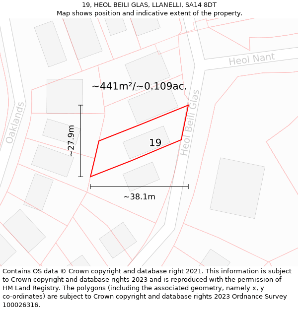 19, HEOL BEILI GLAS, LLANELLI, SA14 8DT: Plot and title map