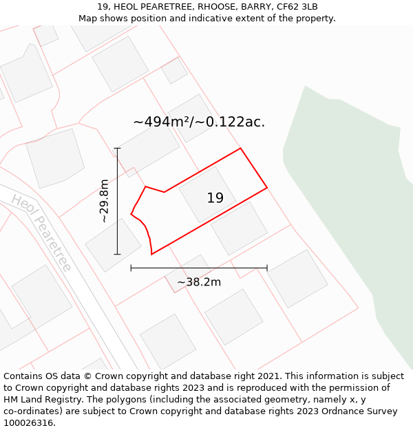 19, HEOL PEARETREE, RHOOSE, BARRY, CF62 3LB: Plot and title map