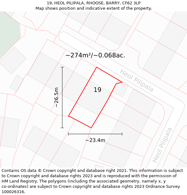 19, HEOL PILIPALA, RHOOSE, BARRY, CF62 3LP: Plot and title map