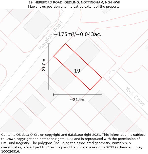 19, HEREFORD ROAD, GEDLING, NOTTINGHAM, NG4 4WF: Plot and title map