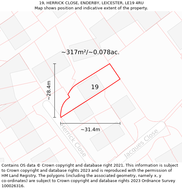 19, HERRICK CLOSE, ENDERBY, LEICESTER, LE19 4RU: Plot and title map