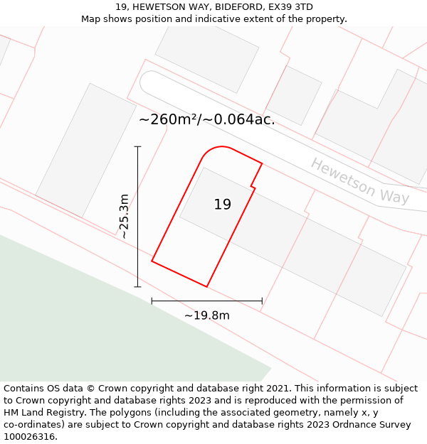 19, HEWETSON WAY, BIDEFORD, EX39 3TD: Plot and title map