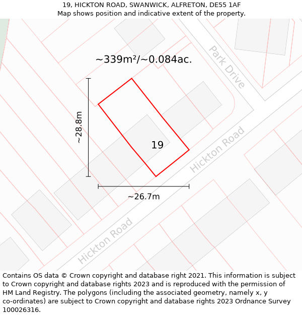 19, HICKTON ROAD, SWANWICK, ALFRETON, DE55 1AF: Plot and title map