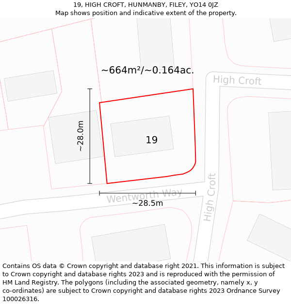 19, HIGH CROFT, HUNMANBY, FILEY, YO14 0JZ: Plot and title map