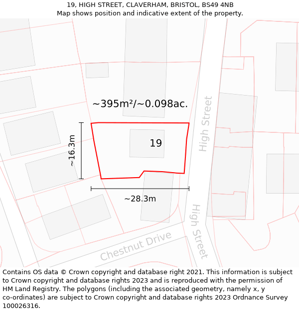 19, HIGH STREET, CLAVERHAM, BRISTOL, BS49 4NB: Plot and title map