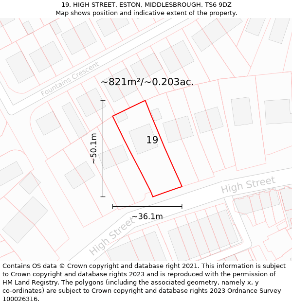 19, HIGH STREET, ESTON, MIDDLESBROUGH, TS6 9DZ: Plot and title map