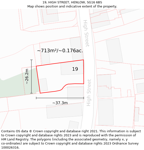 19, HIGH STREET, HENLOW, SG16 6BS: Plot and title map