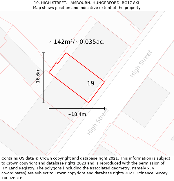 19, HIGH STREET, LAMBOURN, HUNGERFORD, RG17 8XL: Plot and title map