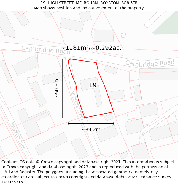 19, HIGH STREET, MELBOURN, ROYSTON, SG8 6ER: Plot and title map