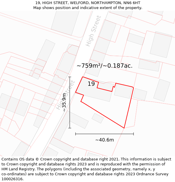 19, HIGH STREET, WELFORD, NORTHAMPTON, NN6 6HT: Plot and title map