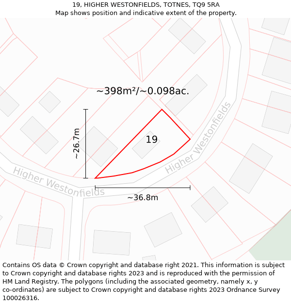 19, HIGHER WESTONFIELDS, TOTNES, TQ9 5RA: Plot and title map