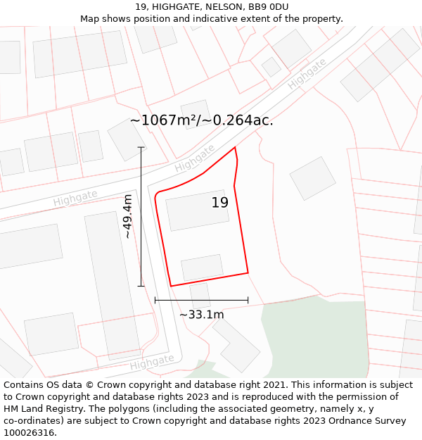 19, HIGHGATE, NELSON, BB9 0DU: Plot and title map