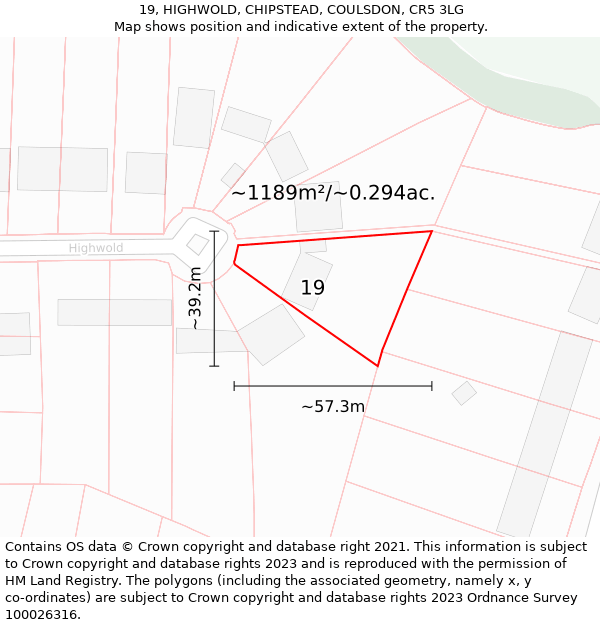 19, HIGHWOLD, CHIPSTEAD, COULSDON, CR5 3LG: Plot and title map