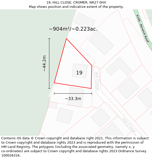 19, HILL CLOSE, CROMER, NR27 0HX: Plot and title map