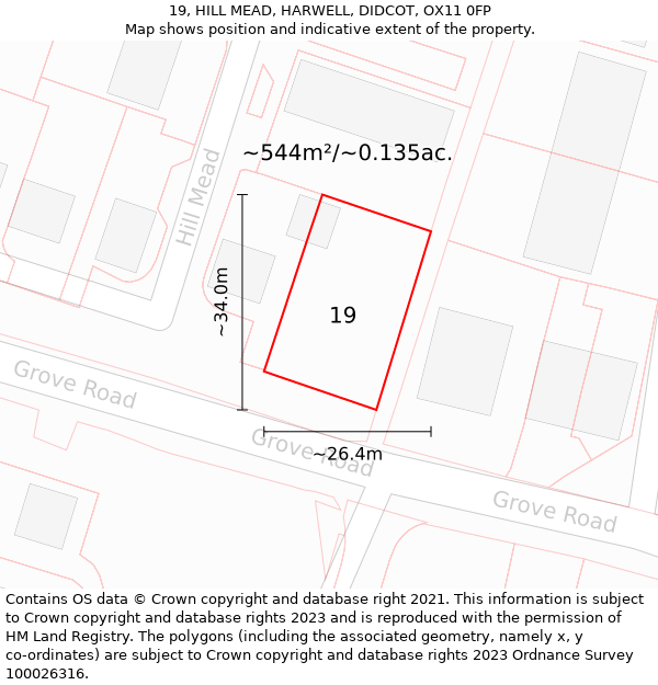 19, HILL MEAD, HARWELL, DIDCOT, OX11 0FP: Plot and title map