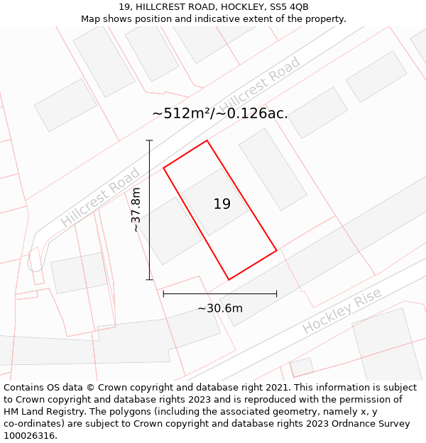 19, HILLCREST ROAD, HOCKLEY, SS5 4QB: Plot and title map