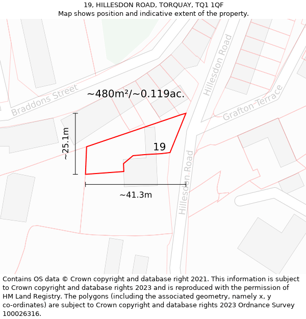 19, HILLESDON ROAD, TORQUAY, TQ1 1QF: Plot and title map