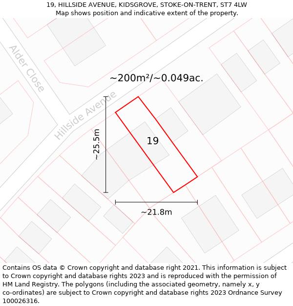 19, HILLSIDE AVENUE, KIDSGROVE, STOKE-ON-TRENT, ST7 4LW: Plot and title map