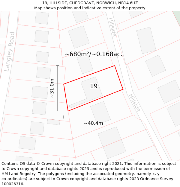 19, HILLSIDE, CHEDGRAVE, NORWICH, NR14 6HZ: Plot and title map