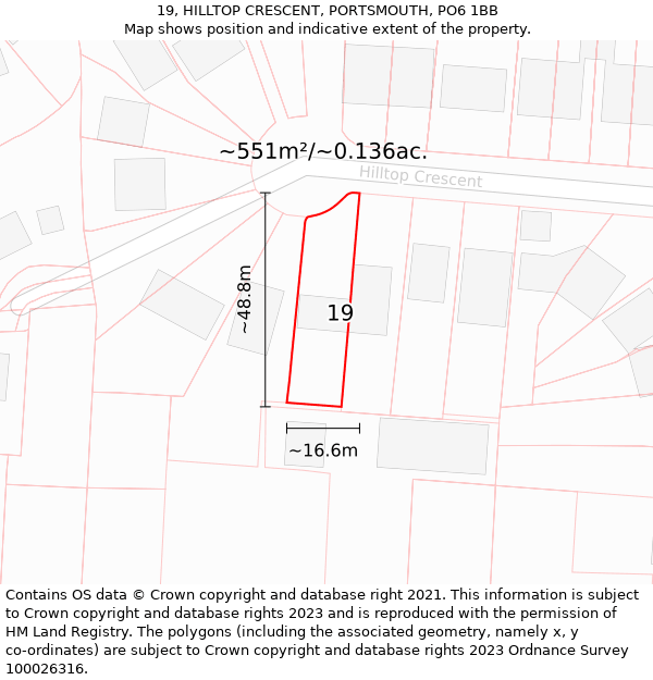 19, HILLTOP CRESCENT, PORTSMOUTH, PO6 1BB: Plot and title map