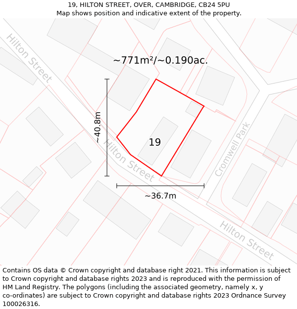 19, HILTON STREET, OVER, CAMBRIDGE, CB24 5PU: Plot and title map