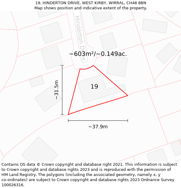 19, HINDERTON DRIVE, WEST KIRBY, WIRRAL, CH48 8BN: Plot and title map