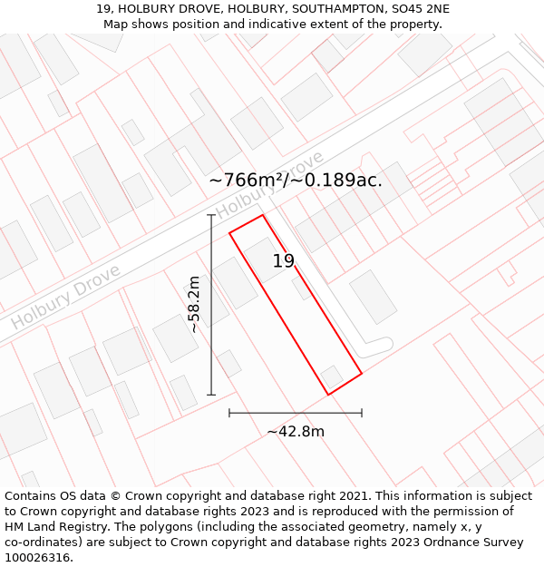 19, HOLBURY DROVE, HOLBURY, SOUTHAMPTON, SO45 2NE: Plot and title map