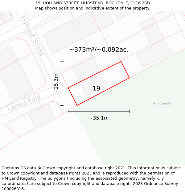 19, HOLLAND STREET, HURSTEAD, ROCHDALE, OL16 2SD: Plot and title map