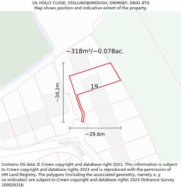 19, HOLLY CLOSE, STALLINGBOROUGH, GRIMSBY, DN41 8TG: Plot and title map