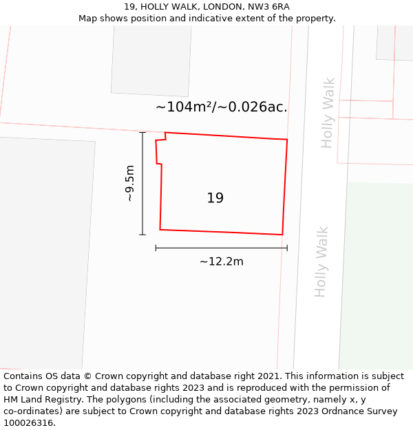 19, HOLLY WALK, LONDON, NW3 6RA: Plot and title map