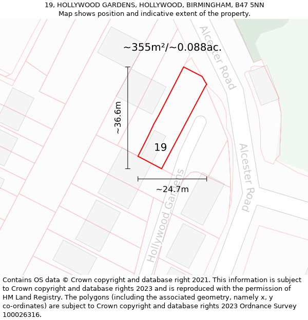 19, HOLLYWOOD GARDENS, HOLLYWOOD, BIRMINGHAM, B47 5NN: Plot and title map